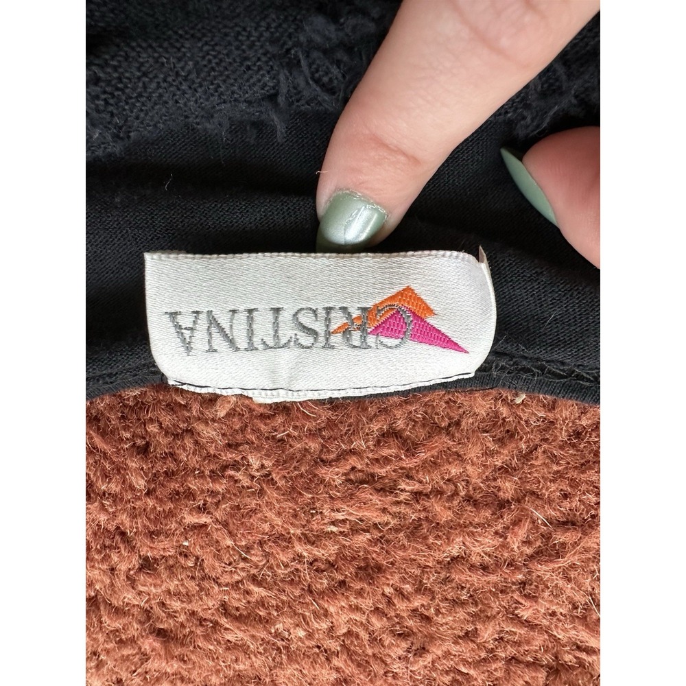 Christina Vintage Black 3/4 Sleeve Textured Top‎ Blouse Distressed - Picture 4 of 7